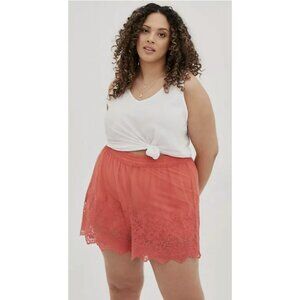 TORRID Embroidered Pull On Shorts in Mesh Coral Boho Summer Feminine Size 5X NWT
